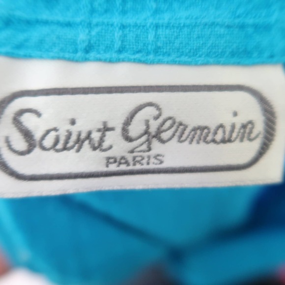 Vintage 80s Saint Germain Paris turquoise blue gauze jumpsuit Large - Picture 7 of 10